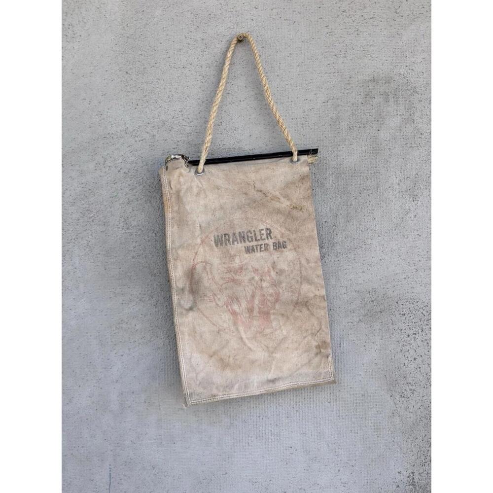 Vintage Wrangler Canvas Water Bag Cowboy Graphic Western 60s 70s Decor Display